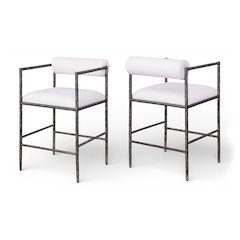Axis Cream Linen Textured Fabric Upholstered Counter Stool, Set of 2