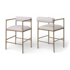 Axis Beige Linen Textured Fabric Upholstered Counter Stool, Set of 2