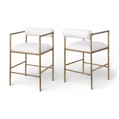 Axis Cream Linen Textured Fabric Upholstered Counter Stool, Set of 2