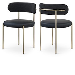 Beacon Black Vegan Leather and Boucle Fabric Dining Chair, Set of 2