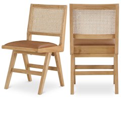 Abby Cognac Vegan Leather Dining Side Chair, Set of 2