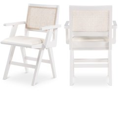 Abby Cream Vegan Leather Dining Arm Chair, Set of 2