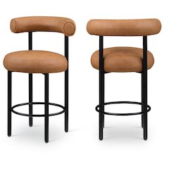 Bordeaux Cognac Vegan Leather Counter Stool, Set of 2