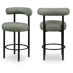 Bordeaux Green Vegan Leather Counter Stool, Set of 2