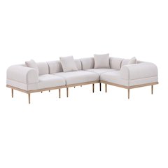 Beige Fabric Outdoor Modular Sectional, Cushioned Seats, Contemporary Style