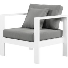 Gray Fabric Outdoor Patio Aluminum Armchair, Cushioned Seat, Contemporary Style