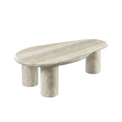 Contemporary Travertine Finish Concrete Coffee Table with Art Deco Style