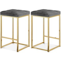 Nicola Grey Velvet Stool, Set of 2