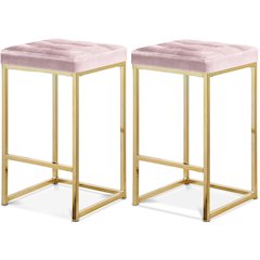 Nicola Pink Velvet Stool, Set of 2