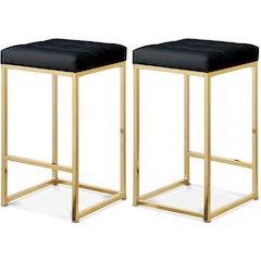 Nicola Black Vegan Leather Stool, Set of 2