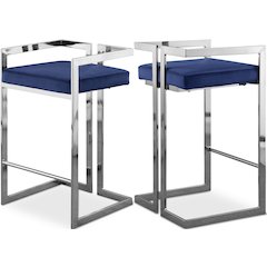 Ezra Navy Velvet Stool, Set of 2