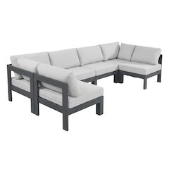 White Fabric Outdoor Patio Sectional With Contemporary Style And Cushioned Seats