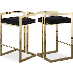 Ezra Black Velvet Stool, Set of 2