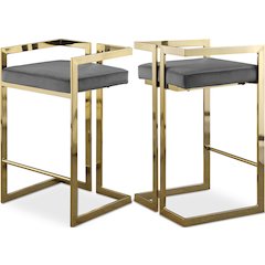 Ezra Grey Velvet Stool, Set of 2