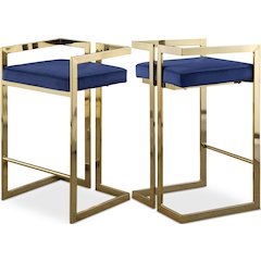 Ezra Navy Velvet Stool, Set of 2