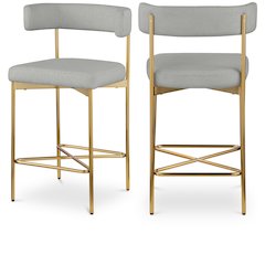 Rivage Light Grey Durable Linen Textured Fabric Stool, Set of 2