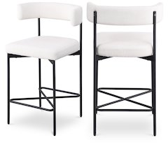 Rivage Cream Durable Linen Textured Fabric Stool, Set of 2