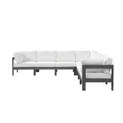 White Fabric Outdoor Patio Modular Sectional With Contemporary Style