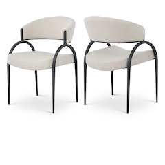 Privet Beige Linen Textured Fabric Dining Chair, Set of 2