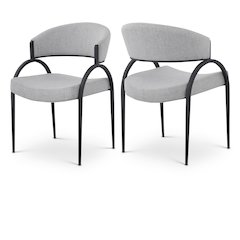 Privet Grey Linen Textured Fabric Dining Chair, Set of 2