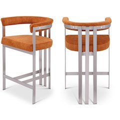 Marcello Cognac Velvet Counter Stool, Set of 2