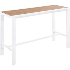 Brown Wood Look Outdoor Patio Table With Aluminum Frame And Contemporary Style