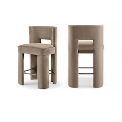 Zuno Taupe Velvet Performance Fabric Upholstered Counter Stool