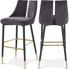 Sleek Grey Velvet Stool, Set of 2