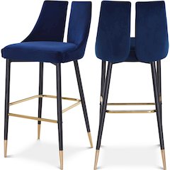 Sleek Navy Velvet Stool, Set of 2