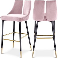 Sleek Pink Velvet Stool, Set of 2