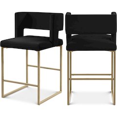 Caleb Black Velvet Counter Stool, Set of 2