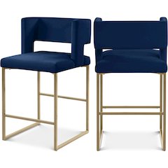 Caleb Navy Velvet Counter Stool, Set of 2
