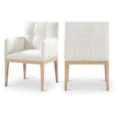 Adrian Cream Vegan Leather Dining Arm Chair, Set of 2