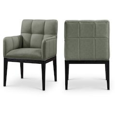 Adrian Green Vegan Leather Dining Arm Chair, Set of 2