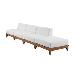 White Fabric Outdoor Modular Sofa With Acacia Wood Finish And Contemporary Style
