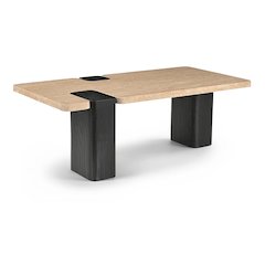 Ravenna Beige Genuine Travertine Top And Oak Wood Base Coffee Table