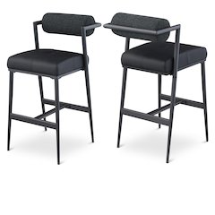 Stryker Black Boucle Fabric and Vegan Leather Stool, Set of 2