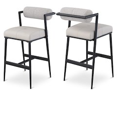 Stryker Taupe Boucle Fabric and Vegan Leather Stool, Set of 2