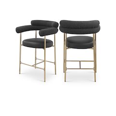 Blake Black Boucle Fabric / Vegan Leather Counter Stool, Set of 2