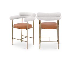 Blake Cognac Boucle Fabric / Vegan Leather Counter Stool, Set of 2