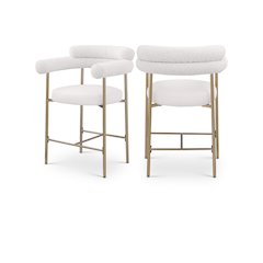 Blake Cream Boucle Fabric / Vegan Leather Counter Stool, Set of 2