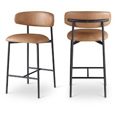 Lupita Cognac Vegan Leather Counter Stool, Set of 2