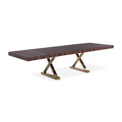 Excel Brown Zebra Wood Veneer Lacquer Extendable Dining Table