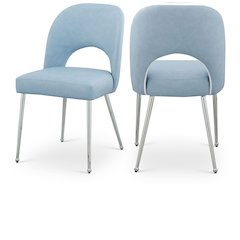 Logan Light Blue Vegan Leather Dining Chair, Set of 2