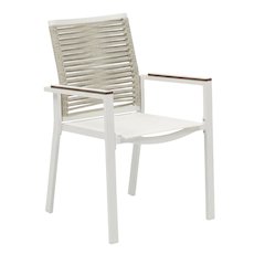 Beige Rope Fabric Outdoor Patio Dining Arm Chairs Set Of 2, Contemporary Style