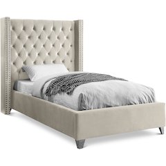 Aiden Cream Velvet Twin Bed