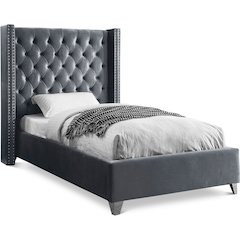 Aiden Grey Velvet Twin Bed