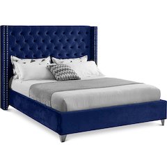 Aiden Navy Velvet Queen Bed