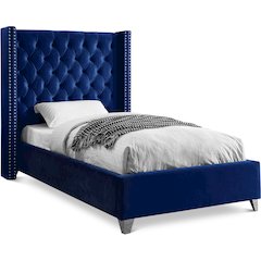 Aiden Navy Velvet Twin Bed