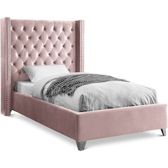 Aiden Pink Velvet Twin Bed